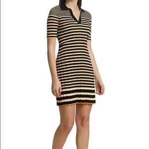 Theory Black and Yellow Striped Midi Dress